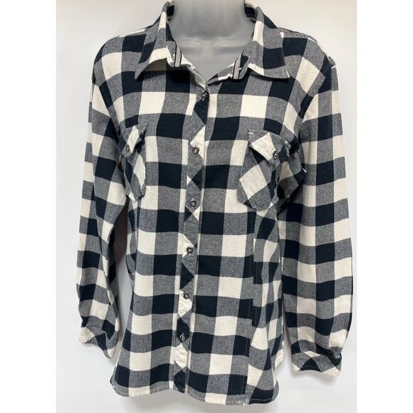 Natural Reflections Womens XL Plaid Flannel Shirt White Buffalo Check Boyfriend - Picture 1 of 7